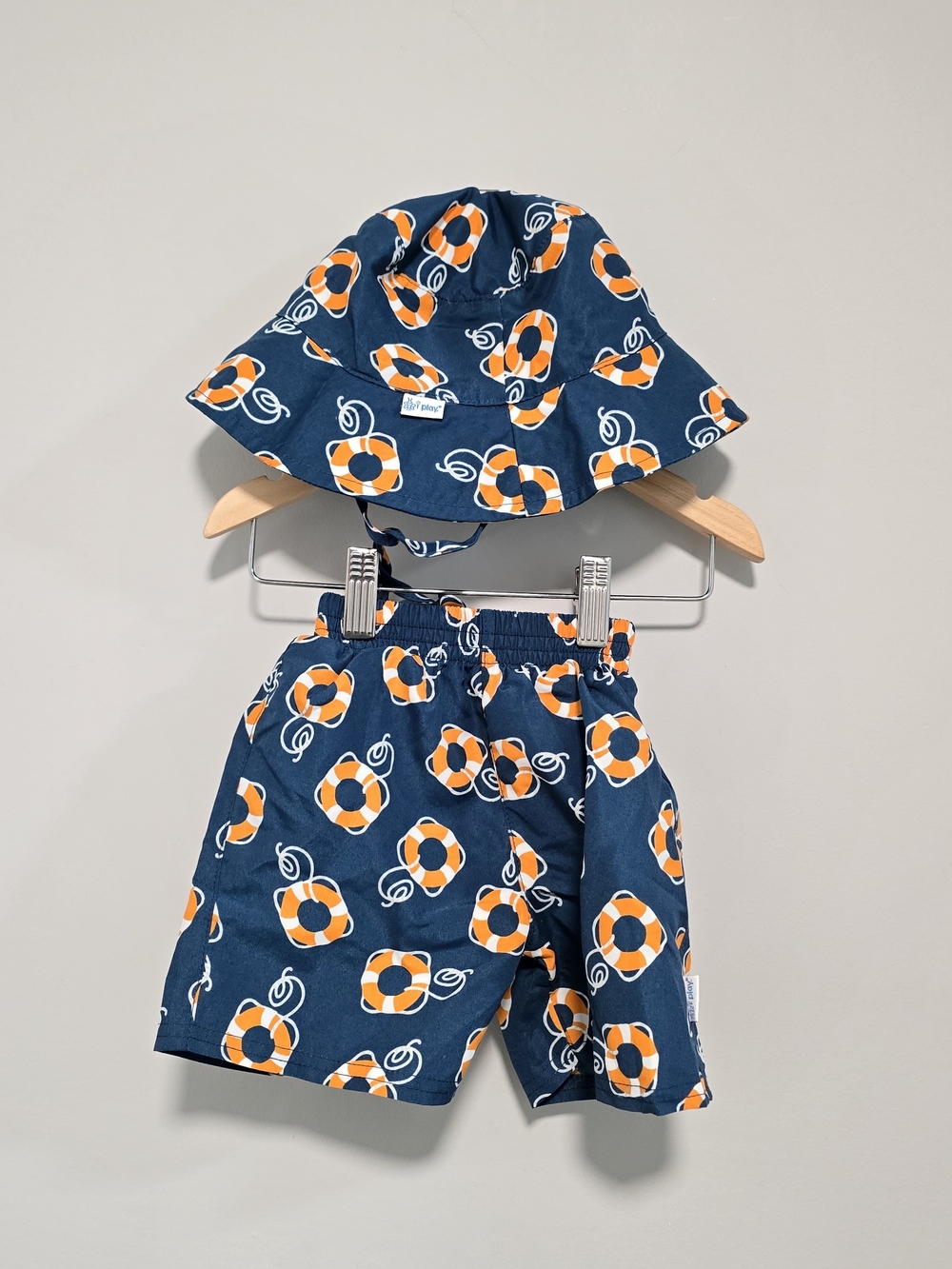 i play. Bucket Hat and Swim Trunk Set with Diaper UPF50+ Lifesavers Print NWOT